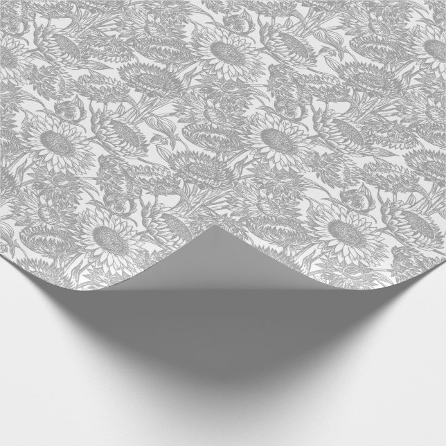 Vintage Elegant Sunflower Toile Grey Wrapping Paper (Corner)