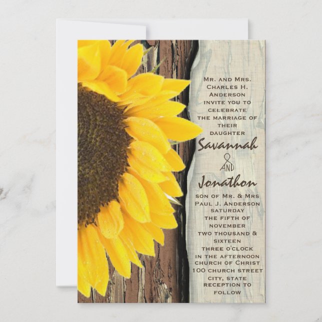 Vintage Elegant Sunflower Wedding Invitation (Front)