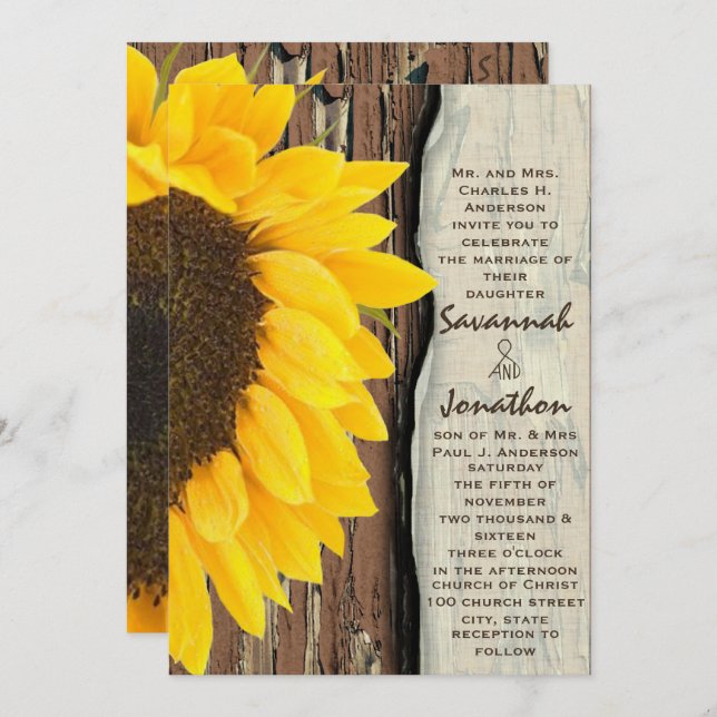 Vintage Elegant Sunflower Wedding Invitation (Front/Back)