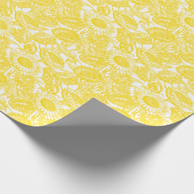 Vintage Elegant Sunflower Yellow Wrapping Paper (Corner)