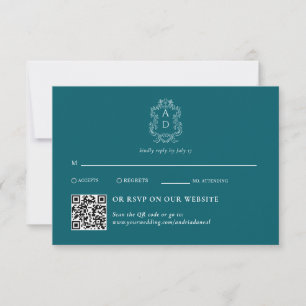 Vintage Elegant Tale Blue Traditional & QR Code RSVP Card