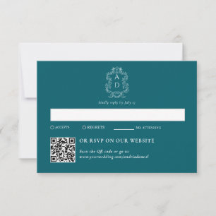 Vintage Elegant Tale Blue Traditional & QR Code RSVP Card