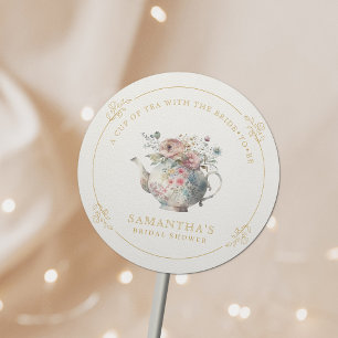 Vintage Elegant Tea Party Bridal Shower Classic Round Sticker