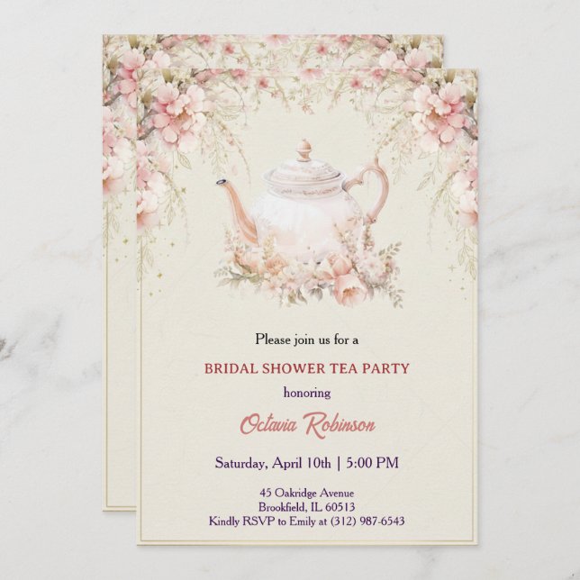 Vintage Elegant Tea Party Bridal Shower Invitation (Front/Back)