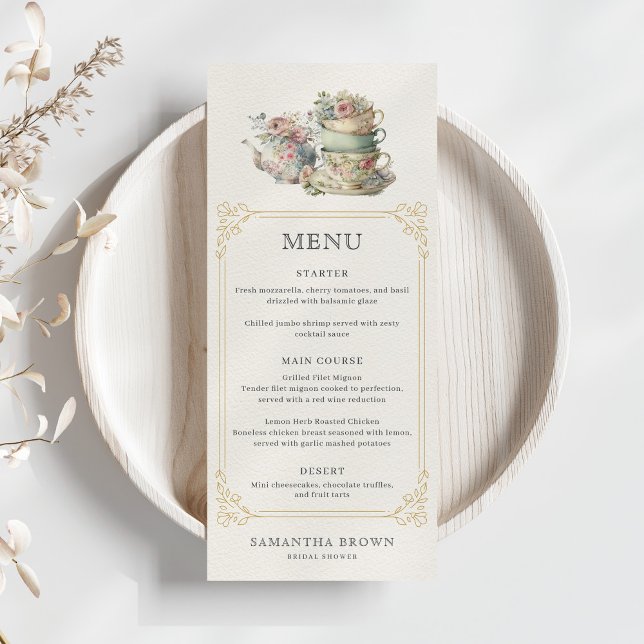 Vintage Elegant Tea Party Bridal Shower Menu (Creator Uploaded)