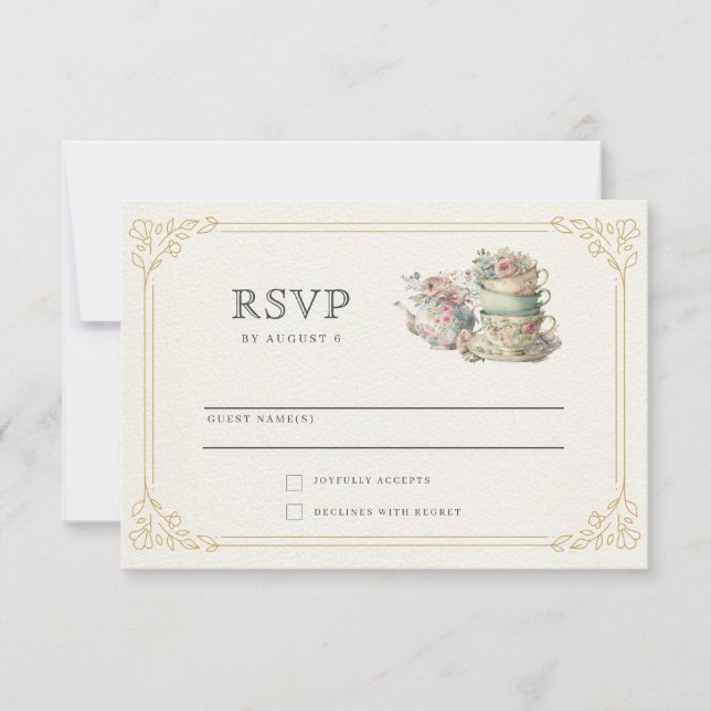 Vintage Elegant Tea Party Bridal Shower RSVP Card (Front)