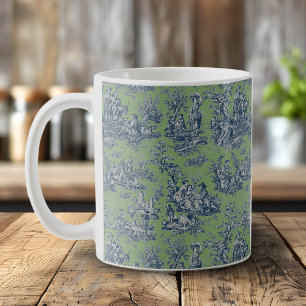 Vintage Elegant Toile de Jouy Blue Green Coffee Mug