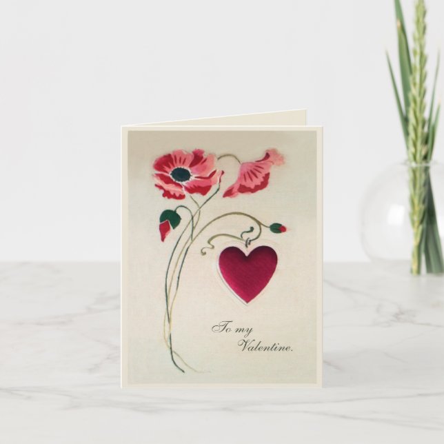 Vintage elegant traditional poppy valentine card (Front)