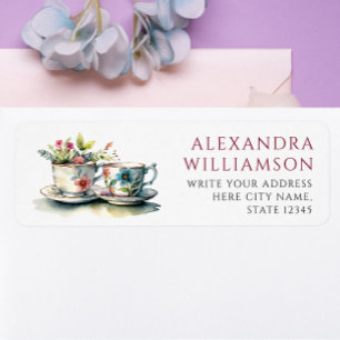 Vintage Elegant Watercolor Teacup Name And Address