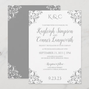Vintage Elegant Wedding Invitation Grey