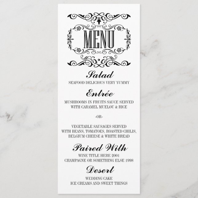 Vintage elegant wedding menu cards (Front)