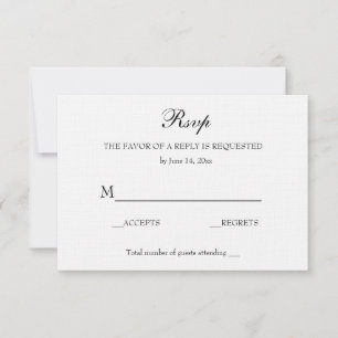 Vintage Elegant Wedding RSVP Soft White Linen Card