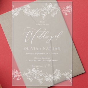 Vintage Elegant White Floral Wedding Acrylic Invitations