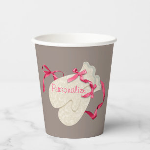 Vintage elegant winter mittens ribbon lace paper cups