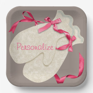 Vintage elegant winter mittens ribbon lace paper plate