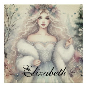 Vintage Elegant Winter Princess Fairytale  Poster
