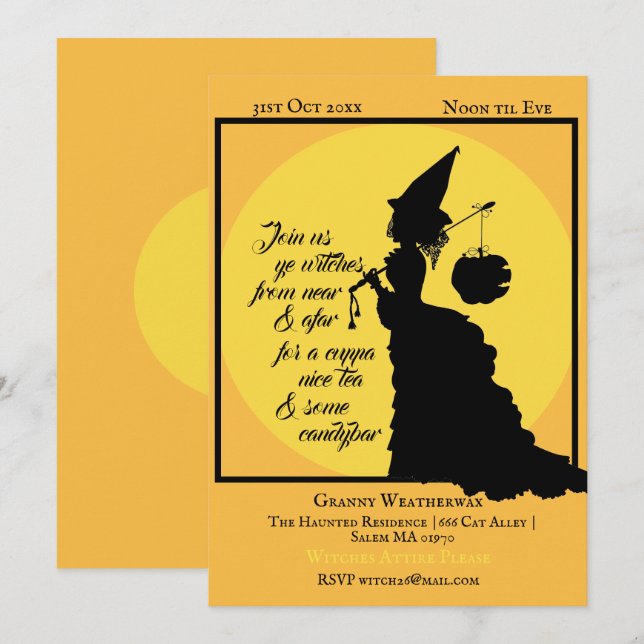 Vintage Elegant Witch Victorian Halloween Party Invitation (Front/Back)