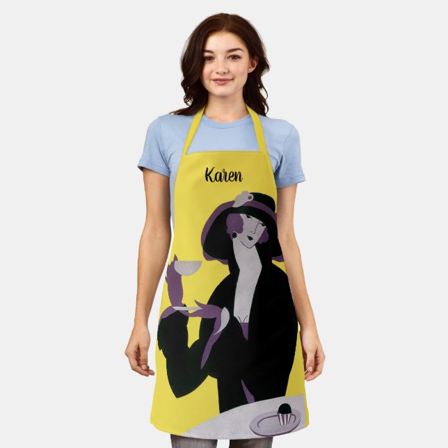 Vintage Elegant Woman Drinking Afternoon Tea Party Apron (Worn)