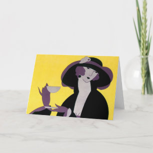 Vintage Elegant Woman Drinking Afternoon Tea Party Card