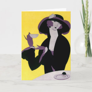 Vintage Elegant Woman Drinking Afternoon Tea Party Card