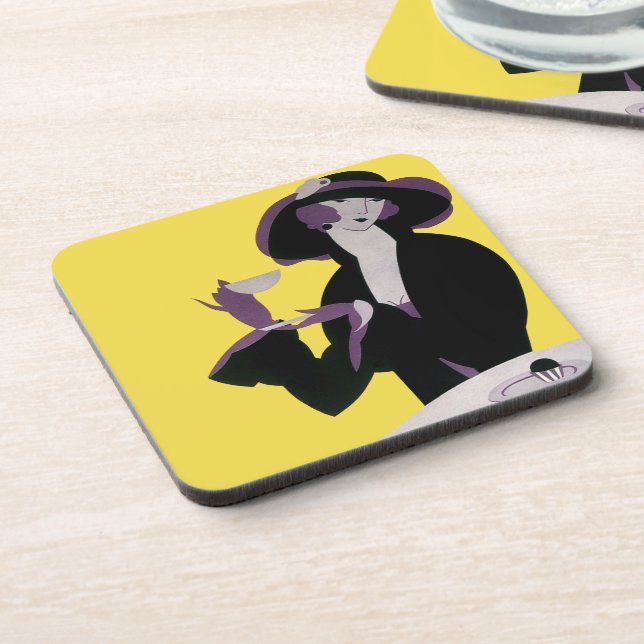 Vintage Elegant Woman Drinking Afternoon Tea Party Coaster (Left Side)