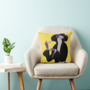 Vintage Elegant Woman Drinking Afternoon Tea Party Cushion