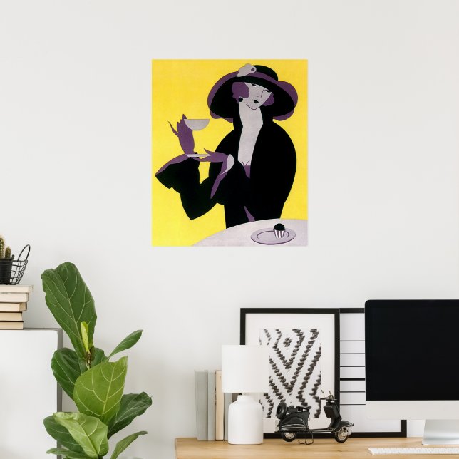Vintage Elegant Woman Drinking Afternoon Tea Party Poster (Home Office)