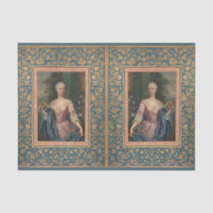 Vintage Elegant Woman Floral Blue Gold Decoupage  Tissue Paper