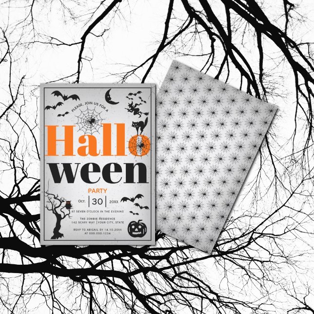 Vintage elements adult Halloween grey party Invitation (Creator Uploaded)