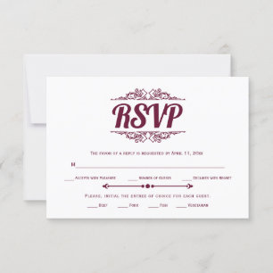 Vintage elements burgundy typography RSVP card