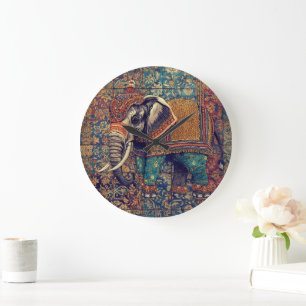 Vintage Elephant, Antique Elephant, Elephant art Large Clock