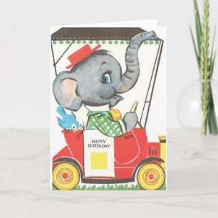 Vintage Elephant Birthday Greeting Card