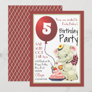 Vintage Elephant Birthday Party Invitation