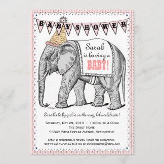 Vintage Elephant Circus Parade Baby Shower Invite