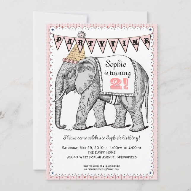 Vintage Elephant Circus Parade Invitation (Front)