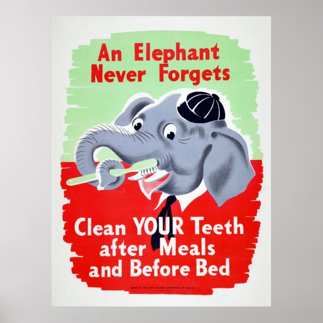 Vintage Elephant Dentist Brush your Teeth Poster (Front)