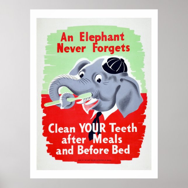 Vintage Elephant Dentist Brush your Teeth Poster (Front)