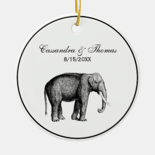 Vintage Elephant Drawing Ceramic Tree Decoration