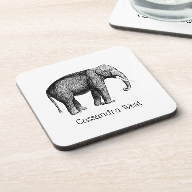 Vintage Elephant Drawing Coaster (Left Side)