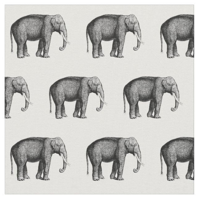 Vintage Elephant Drawing Fabric (Close Up)