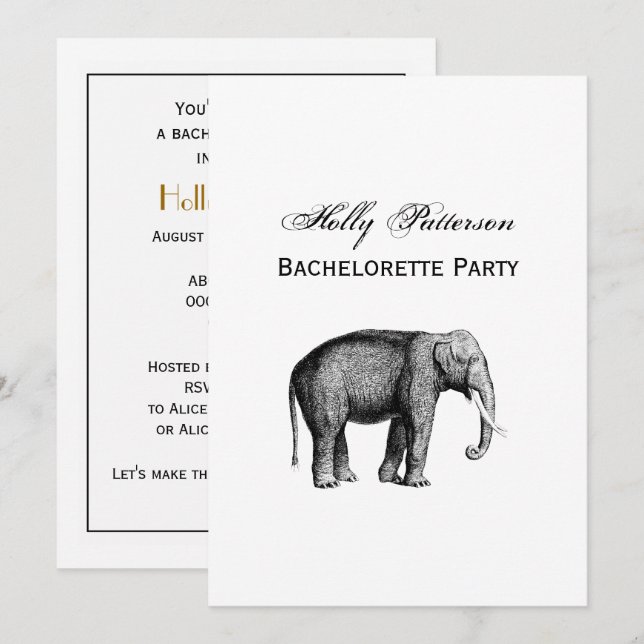 Vintage Elephant Drawing Invitation (Front/Back)