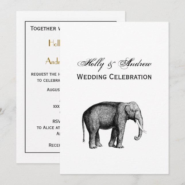Vintage Elephant Drawing Invitation (Front/Back)