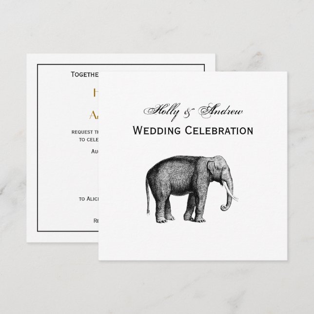 Vintage Elephant Drawing Invitation (Front/Back)