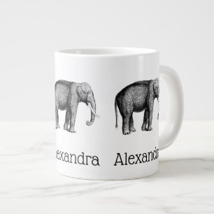 Vintage Elephant Drawing Large Coffee Mug