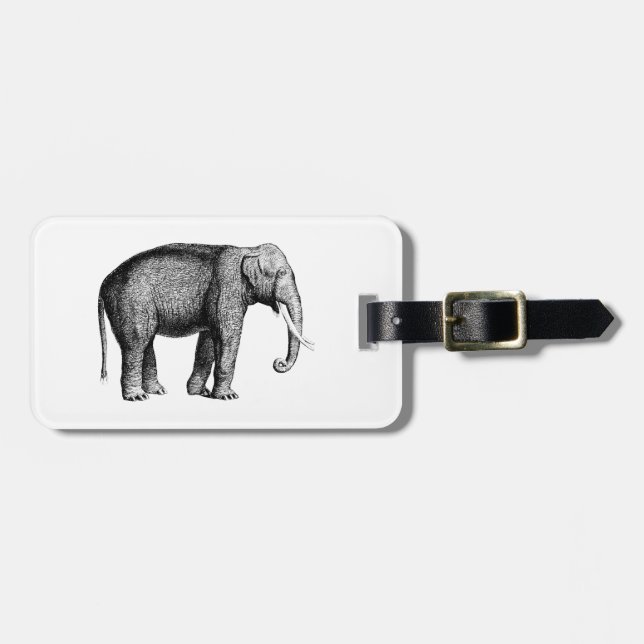Vintage Elephant Drawing Luggage Tag (Front Horizontal)