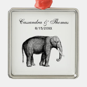 Vintage Elephant Drawing Metal Tree Decoration