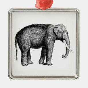 Vintage Elephant Drawing Metal Tree Decoration