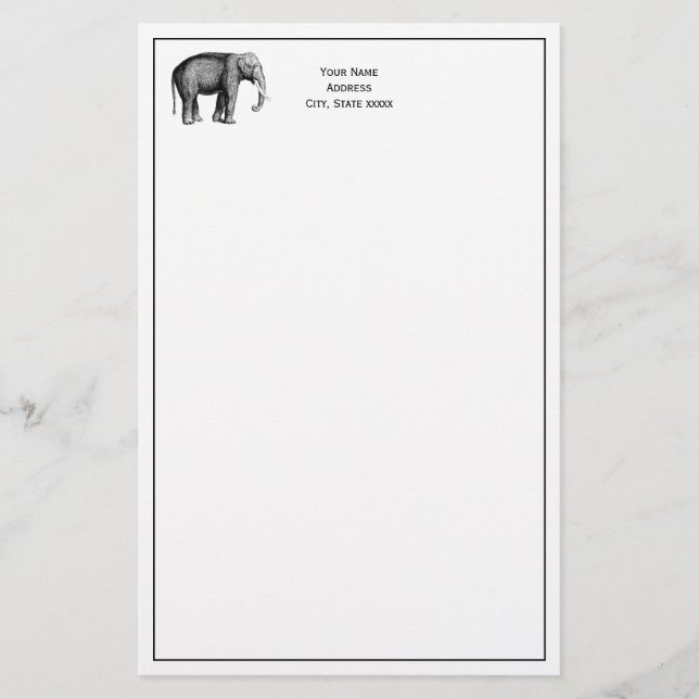 Vintage Elephant Drawing Stationery (Front)