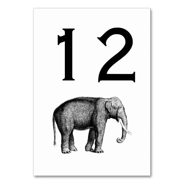 Vintage Elephant Drawing Table Number (Front)