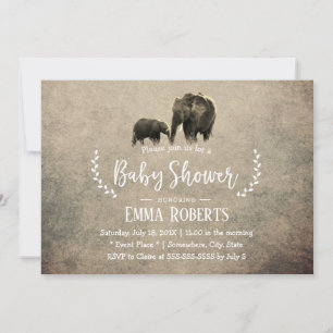 Vintage Elephant Family Safari Baby Shower Invitation